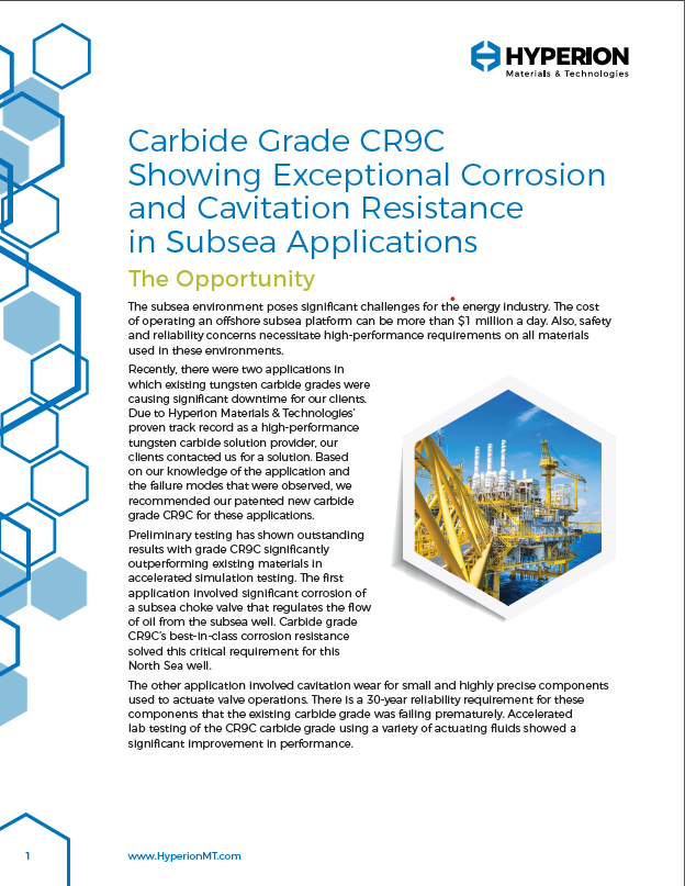 Carbide Grade CR9C Showing Exceptional Corrosion and Cavitation Resistance in Subsea Applications